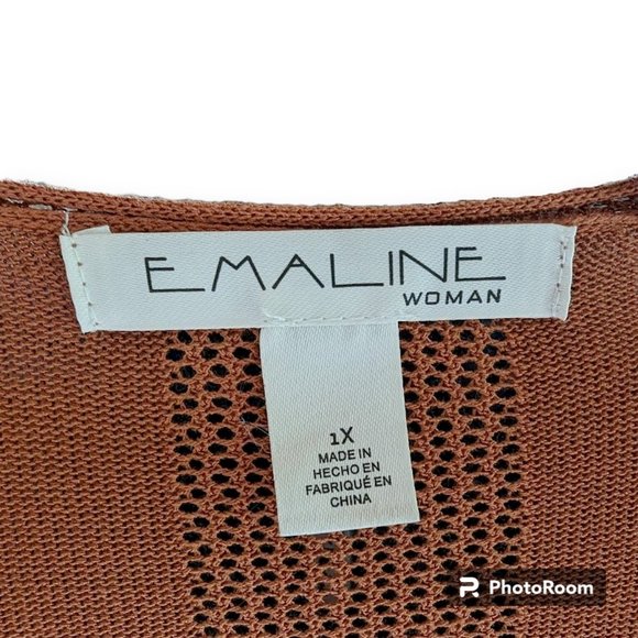 Emaline Woman Waterfall Sweater Rust Orange Lightweight Asymmetrical Cardigan 1X - Picture 2 of 7